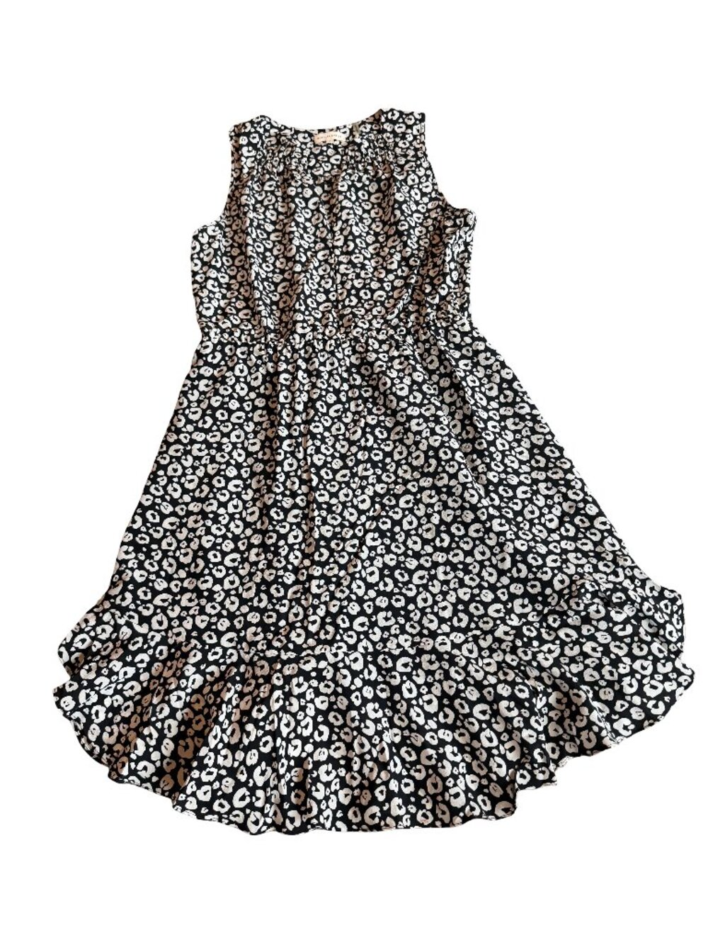 Rebecca Taylor Black White Leopard Animal Print Silk Ruffle Dress Size 4 Women's